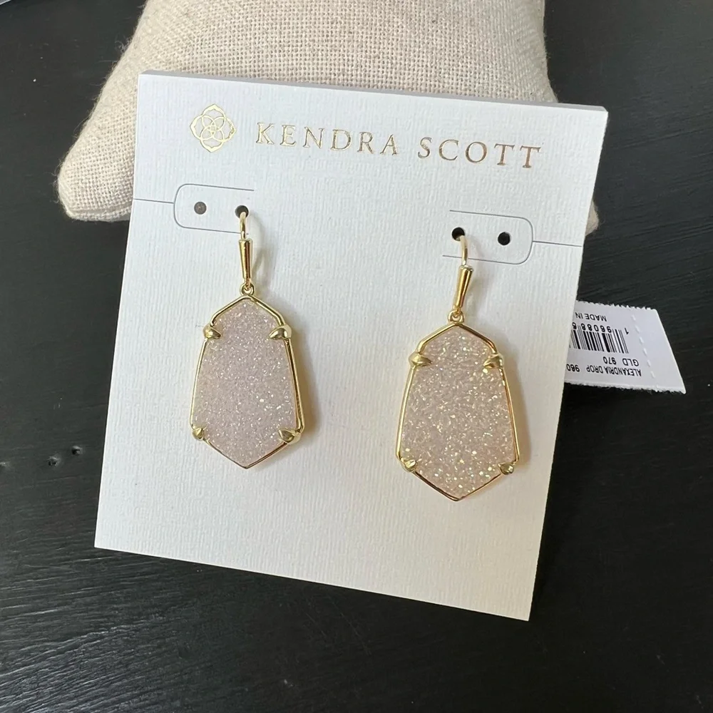 Kendra Scott Alexandria Drop Earrings in Gold/ Iridescent Drusy NWT